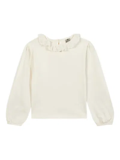 BONTON EMBROIDERED-DETAIL RUFFLED-COLLAR T-SHIRT