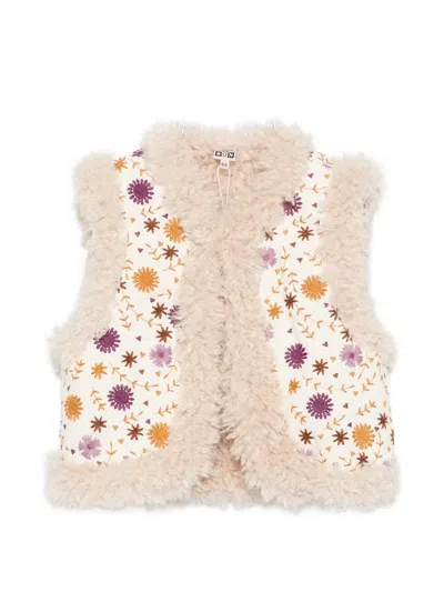 Bonton Kids' Embroidered Faux-shearling-trim Gilet In Neutral