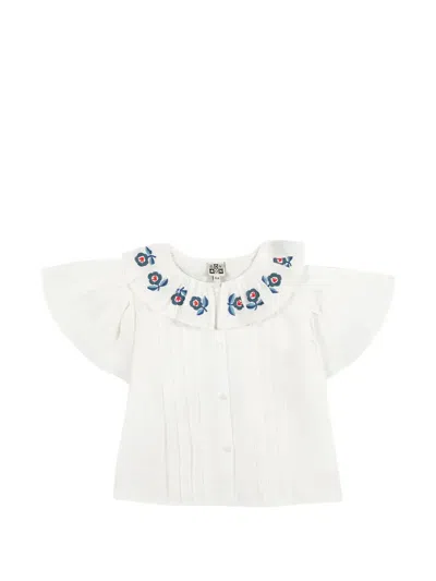 Bonton Kids' Embroidered Ruffled Blouse In Multi