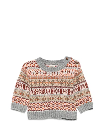 Bonton Babies' Fair Isle Button-fastening Sweater In Grey
