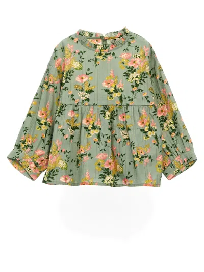 Bonton Kids' Floral-print Short-sleeved Blouse In Multicolor