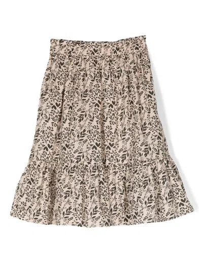 Bonton Kids' Floral-print Flared Skirt In Neutrals