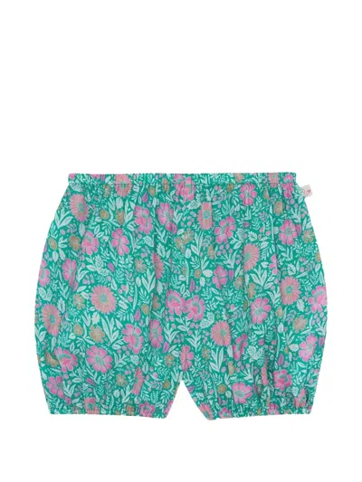 Bonton Babies' Floral-print Gathered Shorts In Green