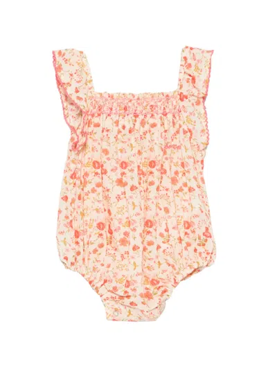 Bonton Babies' Floral-print Rompers In Neutral