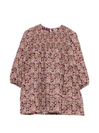 Bonton Kids' Floral-print Smocked-top Dress In Neutrals