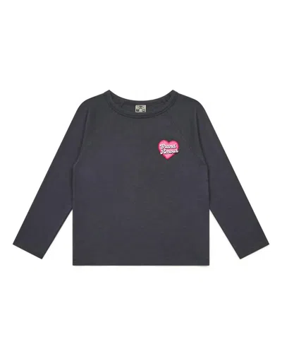 Bonton Kids' Girl's Badge Organic Cotton T-shirt In Anthracite Grey In Blue