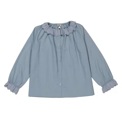 Bonton Kids' Girls Blue Popeline Long Sleeves Blouse