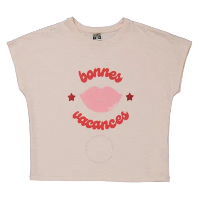 Bonton Kids'  Girls Eau De Rose Lips Logo Print T-shirt In Gray