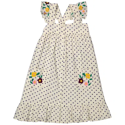 Bonton Kids'  Girls Elodie Polka Dot Cotton Dress In Neutral