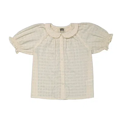 Bonton Kids'  Girls English Embroidery Peter Pan Cotton Lace Blouse In Neutral