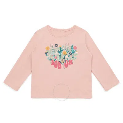 Bonton Kids'  Girls Flowers Bouquet-print Long Sleeve T-shirt In Pink