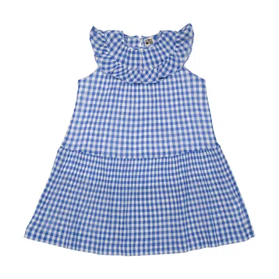 Bonton Kids'  Girls Vichy Blue Gingham Cotton Dress