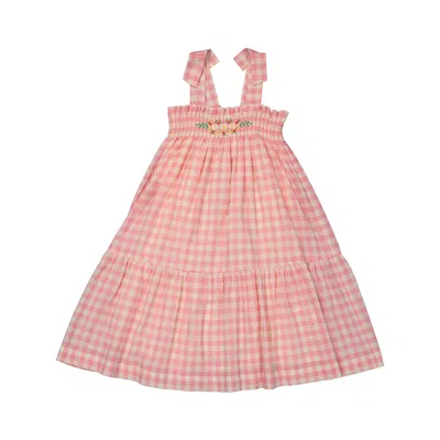 Bonton Kids'  Girls Vichy Rose Elaine Gingham Strap Dress In Pink