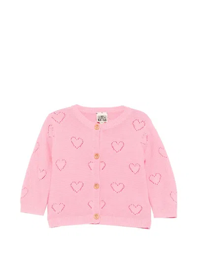 Bonton Babies' Heart-motif Cardigan In Pink