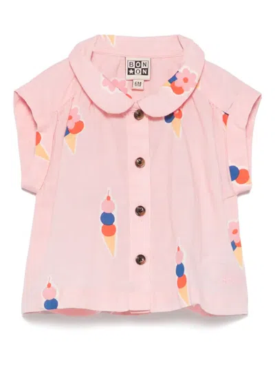 Bonton Babies' Ice Cream-motif Blouse In Pink