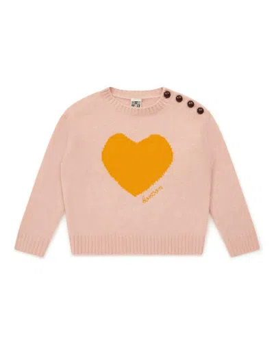 Bonton Kid's Misty Heart Sweater In Pale Pink