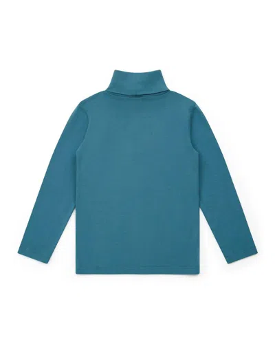 Bonton Kid's Organic Cotton Ribbed Turtle Neck Sweatshirt In Bleu Curieux In Blue