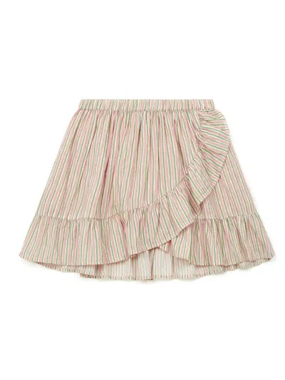 Bonton Kids Bailey Painted Stripe Cotton Skirt In Pink In Beige