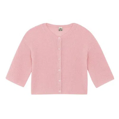 Bonton Kids Lizbeth Ribbed Knit Cardigan In Pink