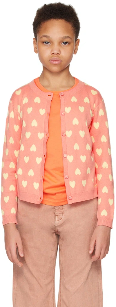 Bonton Kids Pink Lilou Cardigan In Jacquard Rose Or