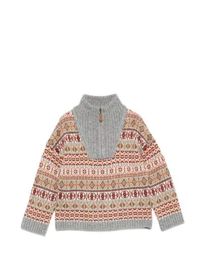 Bonton Leonard Fair Isle Half-zip Sweater In Grau