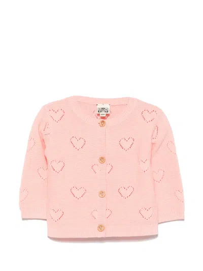 Bonton Babies' Lilet Coe Heart-perforated Cotton Cardigan In Pink