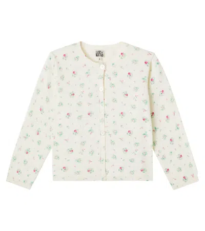 Bonton Kids' Lilou Floral Cotton Cardigan In White