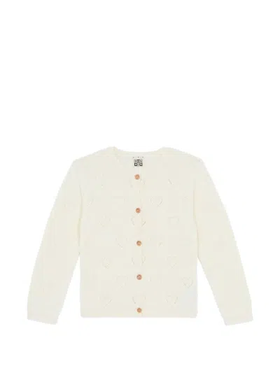 Bonton Kids' Lilou Heart-pattern Cardigan In White