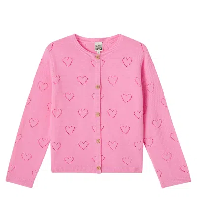Bonton Kids' Lilou Open-knit Cotton Cardigan In Pink