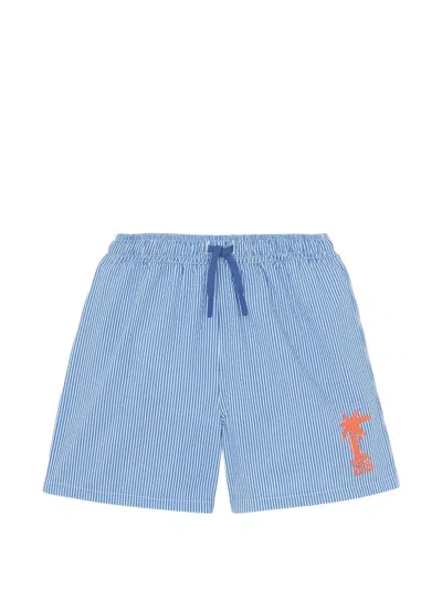 Bonton Kids' L'ocean Palm Seersucker-stripe Swim Trunks In Blue
