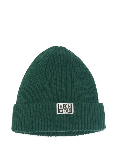 Bonton Kids' Logo-patch Beanie Hat In Green