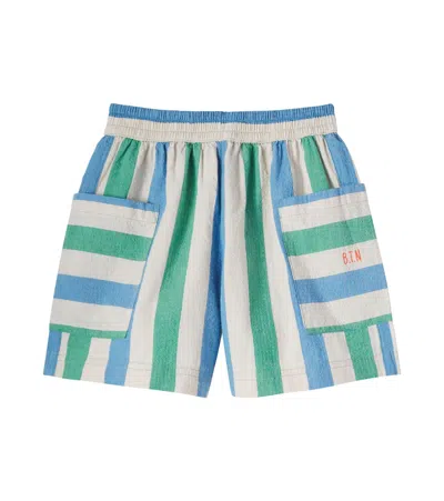 Bonton Kids' Lois Striped Cotton Shorts In Blue