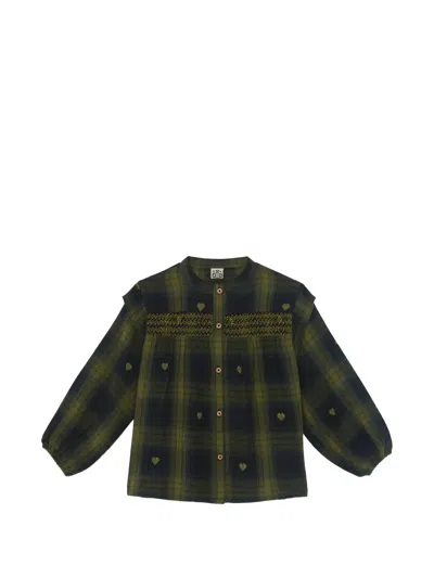 Bonton Kids' Mona Check Smocked Shirt In Black