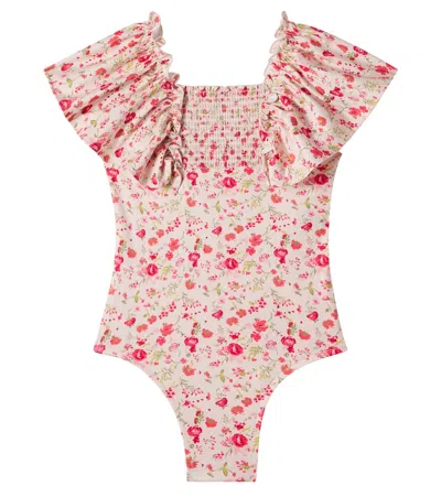 Bonton Kids' Nada Floral Ruffled Swimsuit In Pink