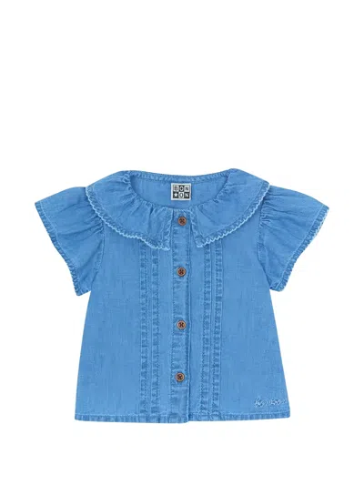 Bonton Babies' Nancy Ruffled Pintuck Blouse In Blue