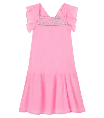 Bonton Kids' Neptune Embroidered Cotton Dress In Pink