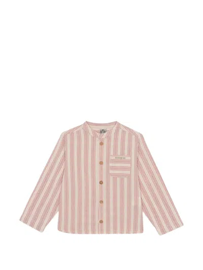 Bonton Kids' Never Stripe-print Band-collar Shirt In Pink