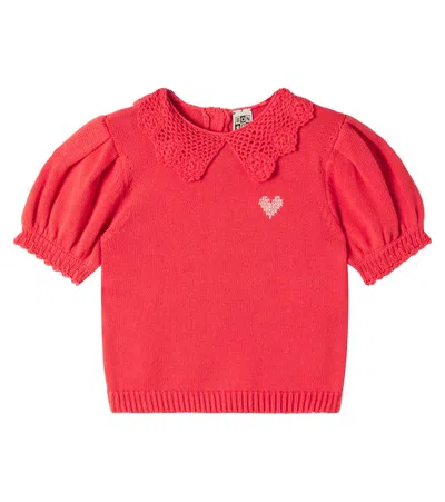 Bonton Kids' Niko Crochet-trimmed Cotton Top In Red
