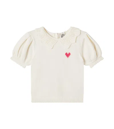 Bonton Kids' Niko Crochet-trimmed Cotton Top In White