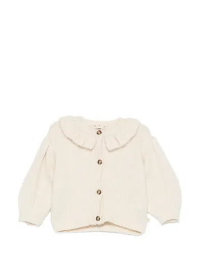 Bonton Babies' Paloma Ruffled-collar Cardigan In Nude