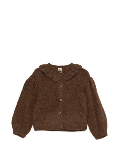 Bonton Paloma Ruffled-collar Puff-sleeve Cardigan In Braun