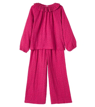 Bonton Papita Floral Cotton Top And Pants Set In Pink