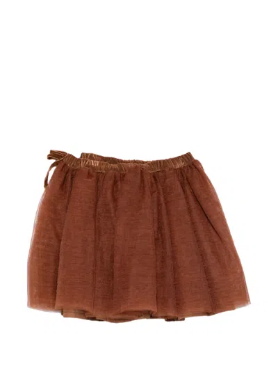 Bonton Kids' Party Tulle-layered Velvet-trim Skirt In Brown