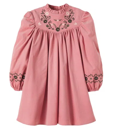 Bonton Pauline Embroidered Cotton Corduroy Dress In Pink