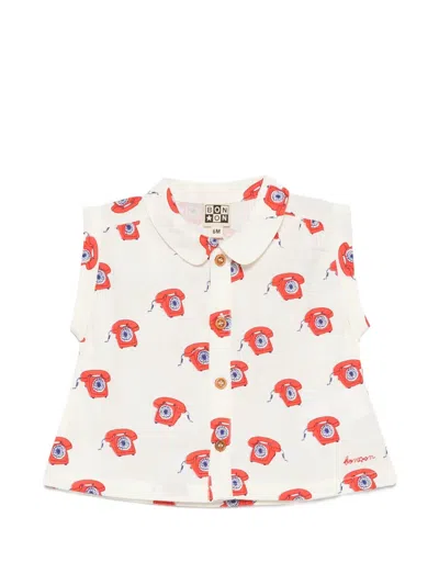 Bonton Babies' Phone-print Sleeveless Shirt In Neutral