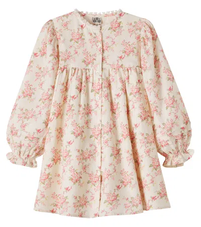 Bonton Pivoine Floral Gathered Cotton Dress In Pink