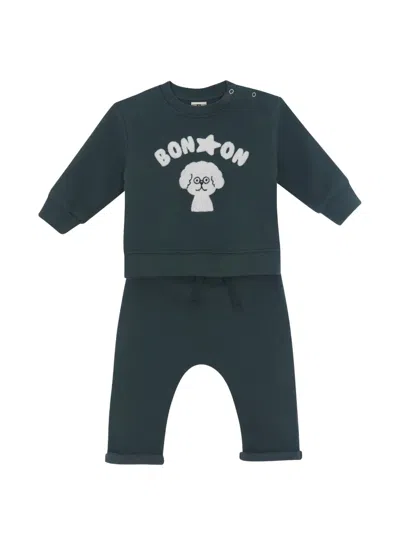 Bonton Babies' Poodle Pants And Shirt Set In Gray