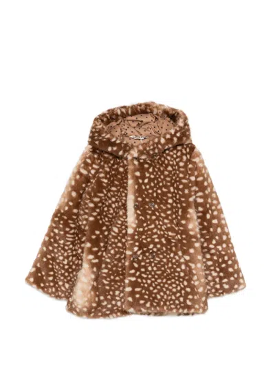 Bonton Kids' Poppy Fawn-print Hooded Coat In Brown