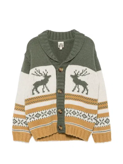 Bonton Kids' Reindeer-intarsia Fair Isle Cardigan In White