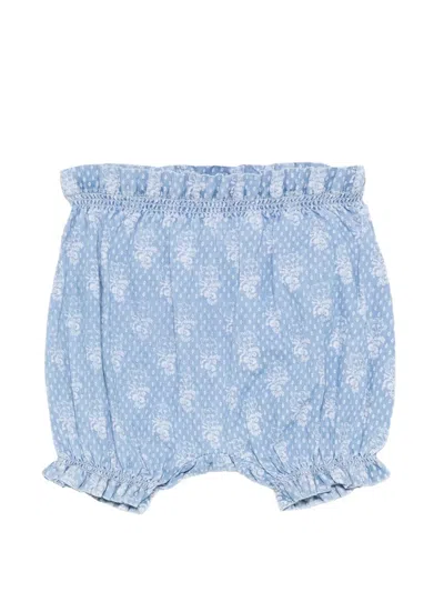 Bonton Babies' Ruffled Floral-print Bloomers In Blue